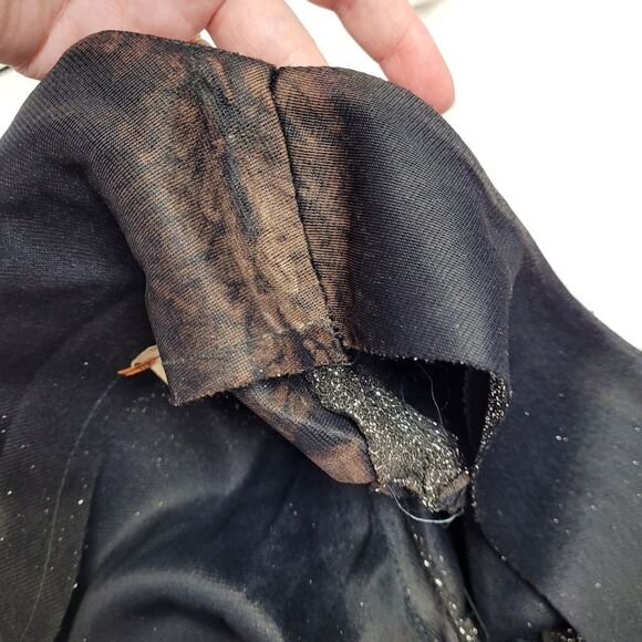 VINTAGE 70s silver sparkle long sleeve v-neck tie back maxi gown dress L - Picture 8 of 11